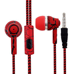 Headphones in-Ear Bass Headset Crack Braided with Mic Wired Control for Mobile Phone, Red