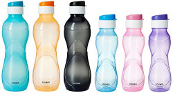 Solimo Plastic Water Bottle Set, 6-Pieces, Multicolour (CHEMCO10)