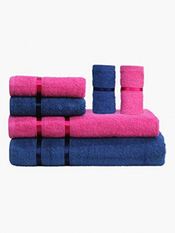 Story@Home 6 Piece 450 GSM Cotton Soft Towel Set - Navy Blue and Pink