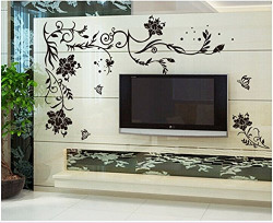 Oren Empower Creative Black Flower Art Large Wall Sticker (Finished Size on Wall - 150(w) x 76(h) cm)