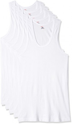 Rupa Jon Men's Cotton Vest (JN VEST RN_White_90_Large)(Pack of 5)