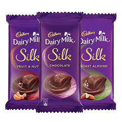 Cadbury Dairy Milk Silk Small Chocolates Combo (2 x Silk Plain 60g, 2 x Silk Roast Almond 55g and 2 x Silk Fruit and Nut 55g)