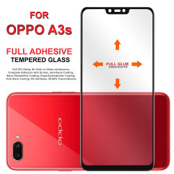  Hupshy Full Glue Edge-To-Edge Fit 9H Hardness Bubble Less Anti-Scratch Crystal Clarity 5D Curved Screen Guard for Oppo A3s (Black)
