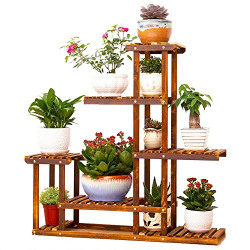 Sharpex Wooden-Frame Garden Planter Shelf Stand for Flower Pots (Brown)