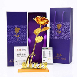 Kids Mandi™ 24K Golden Rose 10 Inches with Purple Gift Box - Best Gift with Stand