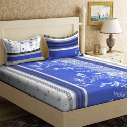 IWS 104 TC Cotton Double Printed Bedsheet(Pack of 1, Blue)