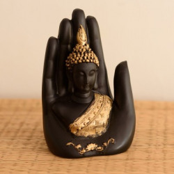 eCraftIndia Golden Handcrafted Buddha Palm Decorative Showpiece  -  18 cm(Polyresin, Gold, Black)