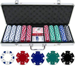 Professional Casino Grade 500 Ceramic Chips with Aluminum Case, Playing Cards, Dealer Button for Texas Hold’em, Blackjack, Casino Games | Complete Poker Game Set (500)