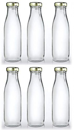 CrazyInk Hygienic Air Tight Italian Glass Water Bottle, Milk Bottle, Juice Bottle with Air Tight Cap (Pack of 6)-1000 ml (1 LTR)