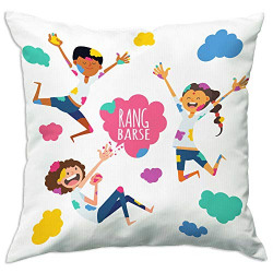 PRINTELLIGENT Cushion Cover with Filler 12X12 inches - Happy Holi Ke Rang Barse