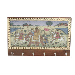  Tribes India Rajasthani Handmade Wood Key Hanger : RJ_MT Handicraft(Multi,9x3x6)