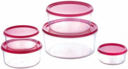 Polyset Keeper Container Set  - 3200 ml, 1800 ml, 1050 ml, 650 ml, 375 ml Plastic Grocery Container(Clear, Pink)