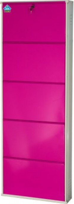 Delite Kom 24 Inches wide Five Door Powder Coated Wall Mounted Metallic Ivory Pink Metal Shoe Rack(Pink, 5 Shelves)
