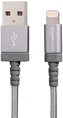 AmazonBasics Nylon Braided USB A to Lightning Compatible Cable - Apple MFi Certified - Dark Grey (3 Feet/0.9 Meter)