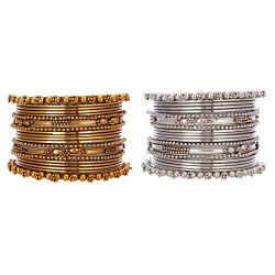 Zeneme Jewellery Traditional Silver/Gold Plated Oxidized Bracelet Bangles Set for Girls and Women