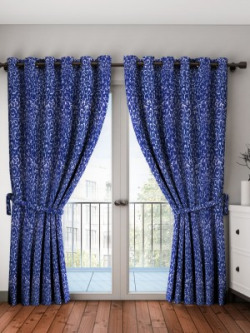 Bombay Dyeing 214 cm (7 ft) Polyester Door Curtain (Pack Of 2)(Printed, Blue)