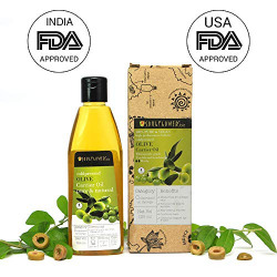 Soulflower Coldpressed Olive Carrier oil, For hair and skin, Massage, Nail and cuticle care. Top grade, premium quqlity, Undiluted, Pure and Natural, Paraben Free, 225ml