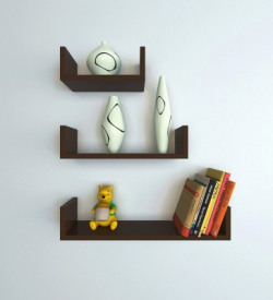Decorhand Wooden Wall Shelf(Number of Shelves - 3, Brown)
