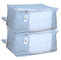Kuber Industriestm Underbed Storage Bag, Storage Organiser,Blanket Cover Set Of 2 Pcs - Grey (Extra Large Size With Handle) Code-Udb05