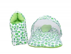 RBC RIYA R Baby Mattress with Mosquito Net & Sleeping Bag Combo 0-6 Months (0-6 Months, Green Dot)