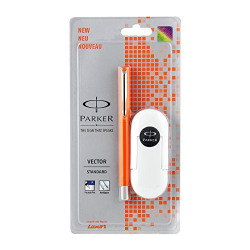 Parker Vector 9000023210 Standard Fountain Pen Chrome Trim Fine Nib (Orange) with 3 Free Ink Cart
