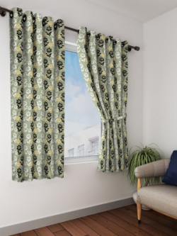 Bombay Dyeing 153 cm (5 ft) Polyester Window Curtain (Pack Of 2)(Floral, Brown)