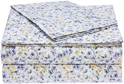 AmazonBasics Microfiber Sheet Set - (Includes 1 bedsheet, 1 Fitted Sheet with Elastic, 1 Pillow Cover, Twin Extra-Long, Blue Floral)
