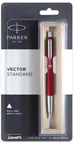 Parker Vector Standard Chrome Trim Ball Pen, Red Body