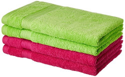 Amazon Brand - Solimo 100% Cotton 4 Piece Hand Towel Set, 500 GSM (Spring Green and Paradise Pink)