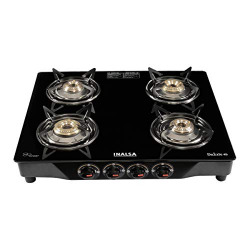 Inalsa Dazzle Glass Top, 4 Burner Gas Stove with Rust Proof Powder Coated Body, Black