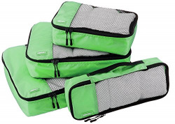 AmazonBasics Packing Cubes/Travel Pouch/Travel Organizer - Small, Medium, Large, and Slim, Green (4-Piece Set)