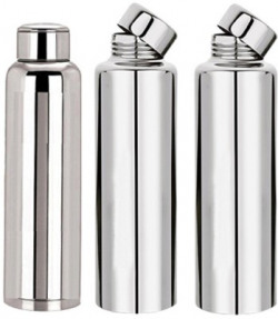 Kuber Industries Stainless Steel Fridge Water Bottle/Refrigerator Bottle/Thunder (1000 ML)-Kitchenware Set of 3 Pcs (Code-BT19) 1000 ml Bottle(Pack of 3, Silver)