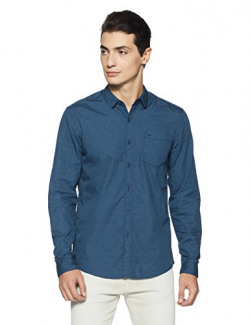 Lee Men's Geometric Print Slim Fit Casual Shirt (L30940CB0B6D00L_Blue)