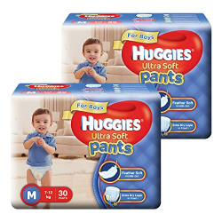 Huggies Ultra Soft Pants Medium Size Premium Diapers for Boys (2 x 30 Counts)