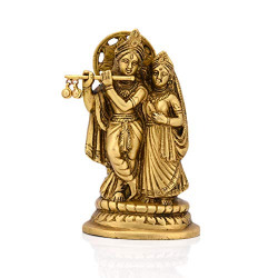 Collectible India Brass Radha Krishna Playing Flute Statue Lord Krishan Idol for Home Office Gifts Decor Showpiece (Size 5.5 x 3 Inches)