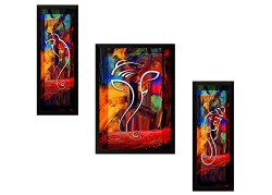 SAF UV Textured Ganesh Modern Art Print Framed Painting Set of 3 for Home Decoration – Size 35 x 2 x 50 cm