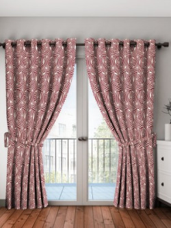 Bombay Dyeing 214 cm (7 ft) Polyester Door Curtain (Pack Of 2)(Printed, Beige, Maroon)