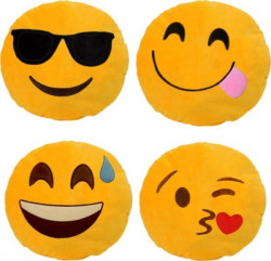 Shiv Shakti Combo Emoji Smile Pillow, pack-4 Decorative Cushion Pack of 4(Yellow, Black, Red)