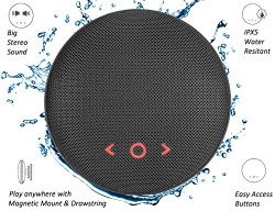 VUUV Macaron Bass Boom IPX5 Waterproof Bluetooth Speaker Super Bass Portable Stereo Dustproof Wireless with Magnetic Back and Hand Straps **Black**