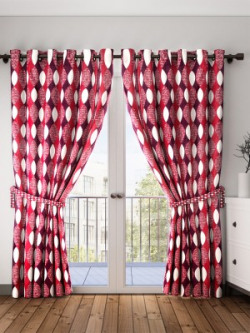 Bombay Dyeing 274 cm (9 ft) Polyester Long Door Curtain (Pack Of 2)(Printed, Maroon)