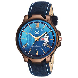 Live at 9:45PM] LIMESTONE Wooden Coat Avatar Series Day and Date Functioning Analogue Blue Dial Men's Watch