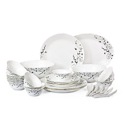 Cello Imperial Floral Bloom Opalware Dinner Set, 33 Pieces, White