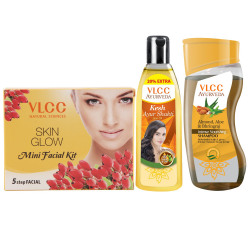  VLCC Ayurveda Intense Nourishing Shampoo,100ml, Ayurveda Hair Oil,120ml and Facial Kit Combo