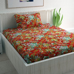 Divine Casa Basics 104 TC Cotton Single Bedsheet with 1 Pillow Cover - Floral, Multicolour