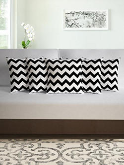 Divine Casa Smooth Grace Cotton Cushion Covers (16x16inch, Black and White) - Set of 5