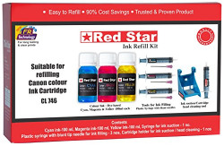 Red Star Refill Kit with Tri Colour Ink Cartridge/Blunt Tip Needle Syringes/Cartridge Head Cleaning Tool for Canon CL746 811 57, 3x100ml(Multicolour)