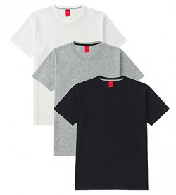 Scott International  Men's Basic Cotton Round Neck Half Sleeve Solid T-shirts (Black,White,Grey) (Medium), Pack of 3
