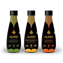 Auric Ayurvedic Beverage For Mind Body & Skin, Ready To Drink Juice, Superherbs with Coconut Water (Pack Of 3, Each 250ML)