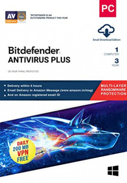 BitDefender Antivirus Plus Latest Version with Ransomware Protection (Windows) - 1 User, 3 Years (Email Delivery in 2 Hours - No CD)