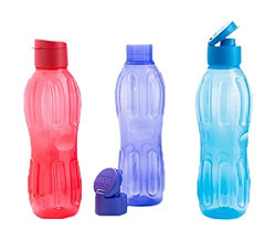  Signoraware Fliptop Aqua Plastic Bottle Set, Set of 3, 1 Litre, Multicolour